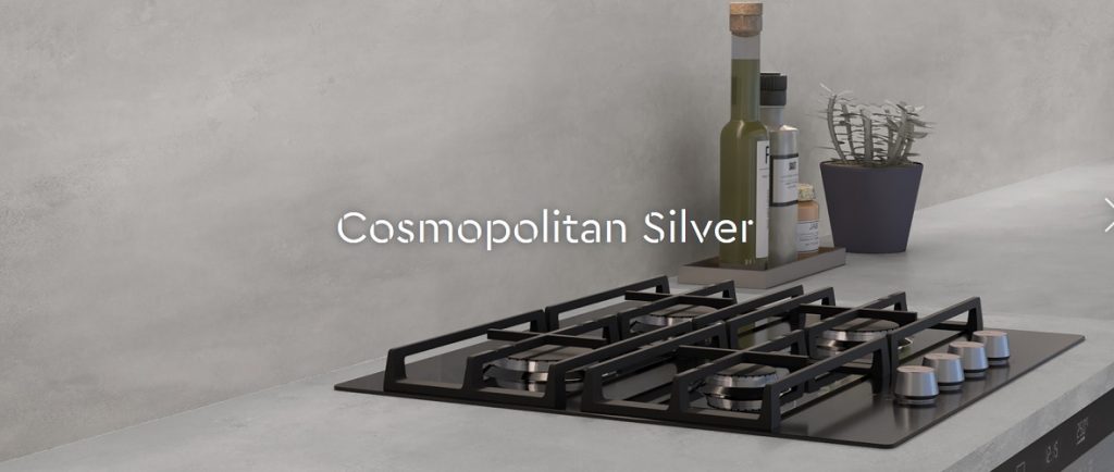 Kitchen worktops and splashbacks in Ceralsio Cosmopolitan Silver